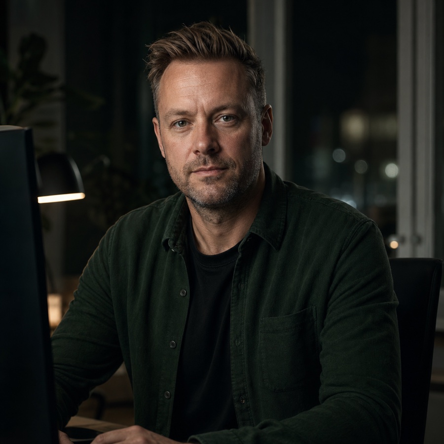 Fotorealistisk portræt af Morten Krogh, casino-analytiker hos casinoudenrofus.reviews