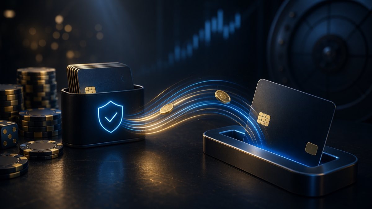 Headerbillede med sikre betalingskort og casinochips for casino uden ROFUS med nem udbetaling