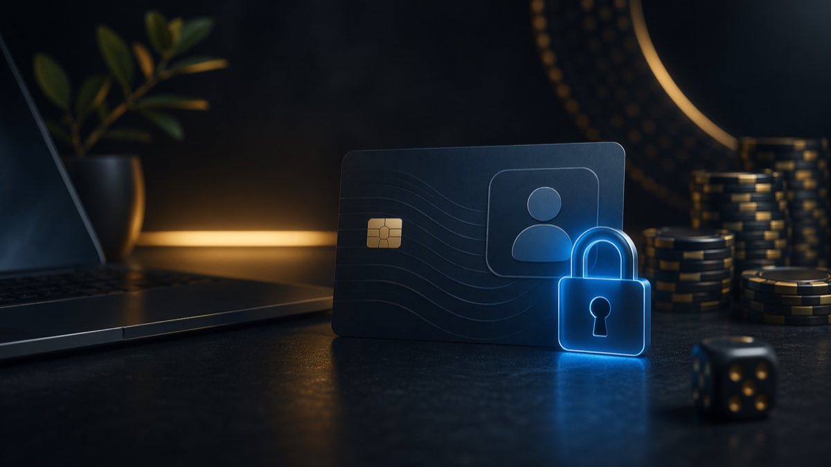 Headerbillede med digital identitetslås og casinochips for online casino uden MitID