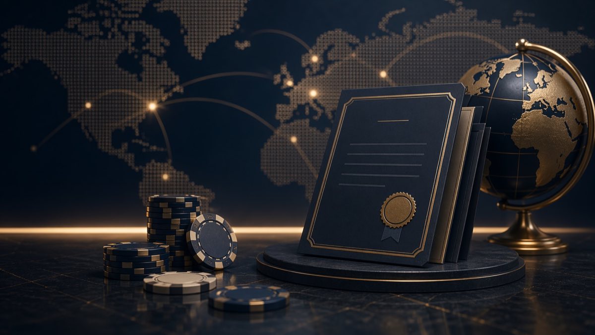 Headerbillede med globalt licensmotiv og casinochips for udenlandske casinoer